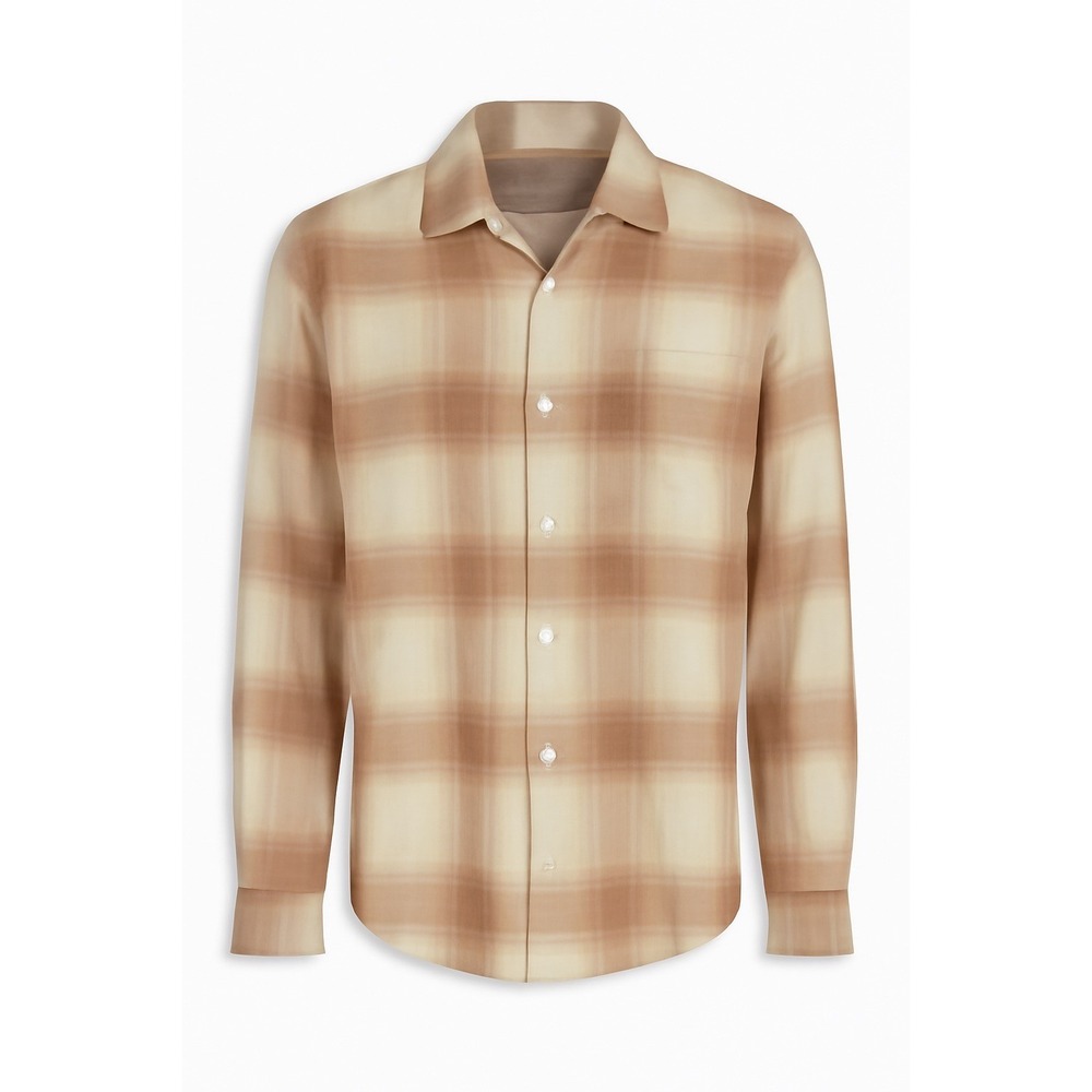And Now This Mens‎ Tan Ombre Plaid Herringbone Long Sleeve Button Down Shirt L